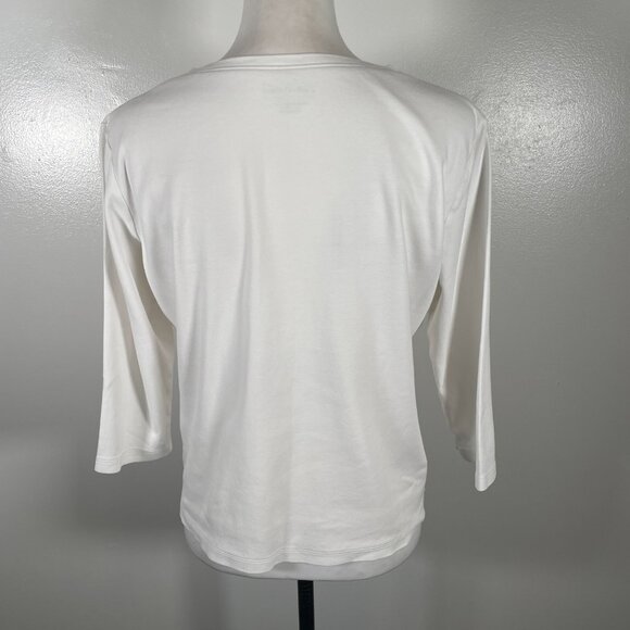 L.L. Bean T Shirt Top Women's Small Regular White Cotton Stretch V Neck Pullover - Picture 9 of 16